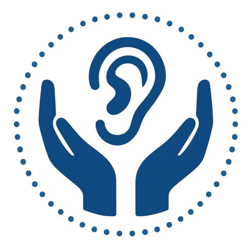 Schützende Hände um ein Ohr